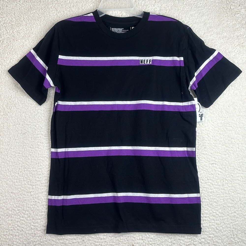 NWT NEFF Streetwear Black Purple Striped Tee